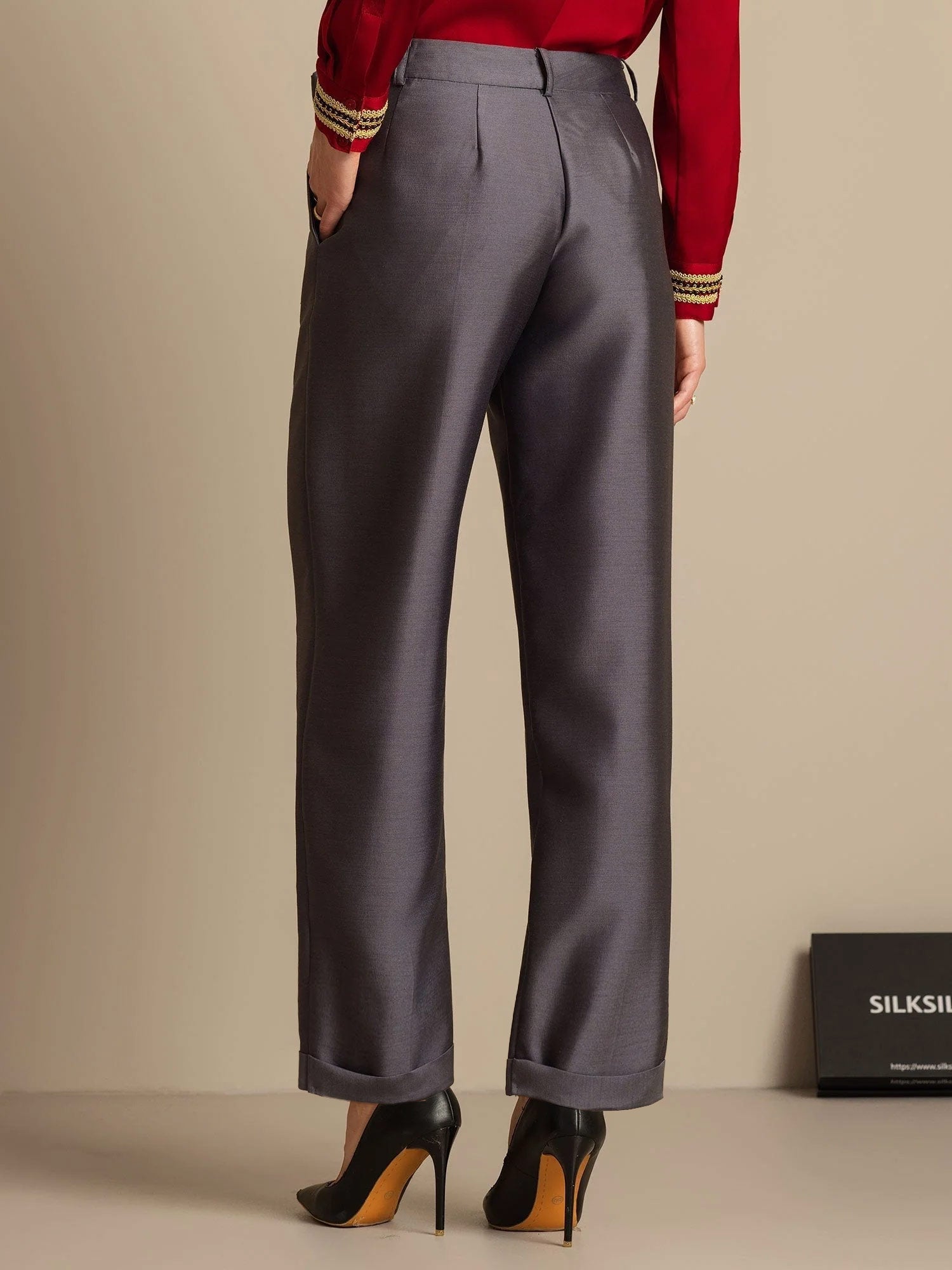 [Grå] SilkSilky-DK 32Momme Silke Womens Pants 002,