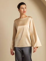 [Champagne] SilkSilky-DK Long Sleeve Boat Neck Bluse 004