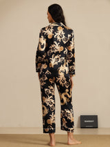 [Sort Drage] SilkSilky-DK Long Sleeve Lapel Collar Dame Pyjamas 002
