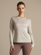[Grå] SilkSilky-DK Langærmet Tight Crew Neck T-shirt til kvinder 001