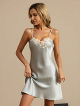 [Lyseblå] SilkSilky-DK Sleeveless V Neck Natkjole 003