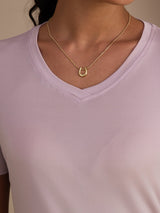 [Lavendel] SilkSilky-DK Short Sleeve V Neck T-shirt til kvinder 004