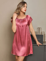 [Bleg Mauve] SilkSilky-DK Cap Sleeve Square Neck Natkjole 001