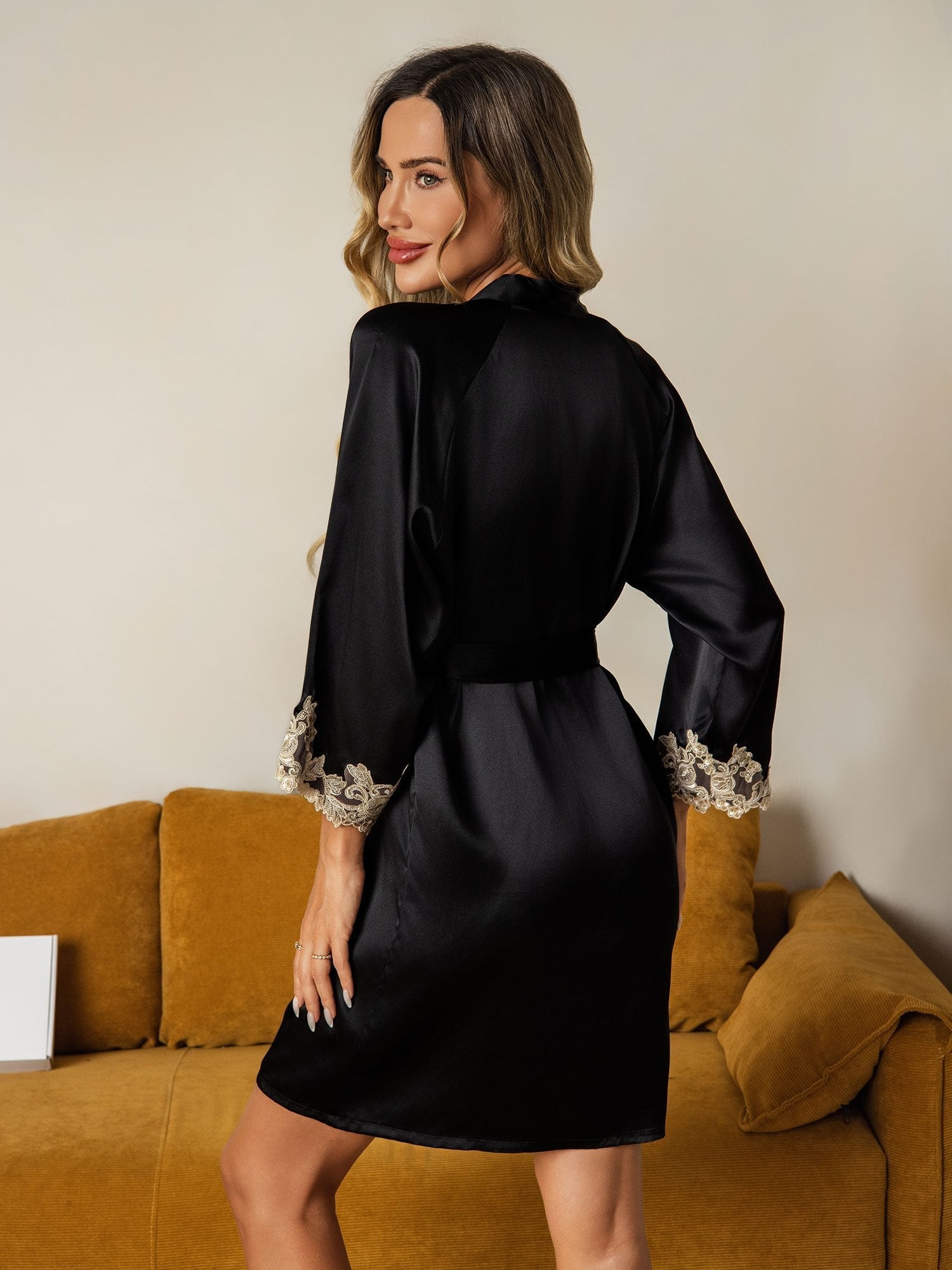 [Sort] SilkSilky-DK Silke Wrap Dame Morgenkåbe 002
