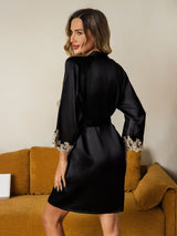 [Sort] SilkSilky-DK 3/4 Sleeve Dame Morgenkåbe 002