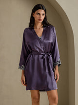 [Lilla Grå] SilkSilky-DK 3/4 Sleeve Dame Morgenkåbe 001