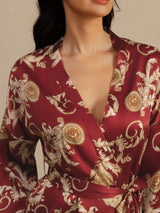 [Vinrød Drage] SilkSilky-DK 3/4 Sleeve Dame Morgenkåbe 006