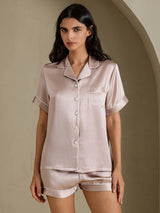 [Skyggegrå] SilkSilky-DK Short Sleeve Lapel Collar Dame Pyjamas 001
