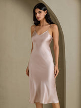 [Skyggegrå] SilkSilky-DK Sleeveless V Neck Kjole 007