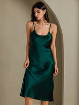 [Mørkegrøn] SilkSilky-DK Sleeveless V Neck Natkjole 007