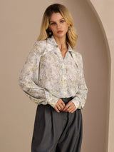[Salvie Blomst] SilkSilky-DK Long Sleeve Lapel Collar Bluse 003