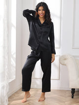 [Sort] SilkSilky-DK Long Sleeve Lapel Collar Dame Pyjamas 005