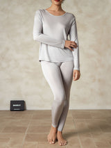 [Sølv] SilkSilky-DK Long Sleeve Round Neck Dame Lange Underbukser 003
