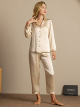 [Champagne] SilkSilky-DK Long Sleeve Lapel Collar Dame Pyjamas 004