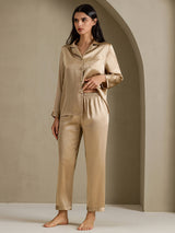 [Champagneguld] SilkSilky-DK Long Sleeve Lapel Collar Dame Pyjamas 001