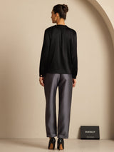 [Sort] SilkSilky-DK 19Momme Langærmet Rund Hals Bluse 002