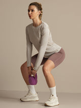 [Grå] SilkSilky-DK Langærmet Tight Crew Neck T-shirt til kvinder 006