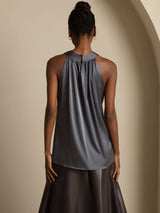 [Mørkegrå] SilkSilky-DK Sleeveless Halter T-shirt til kvinder 002
