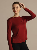 [Brændt Mursten] SilkSilky-DK Langærmet Tight Crew Neck T-shirt til kvinder 004