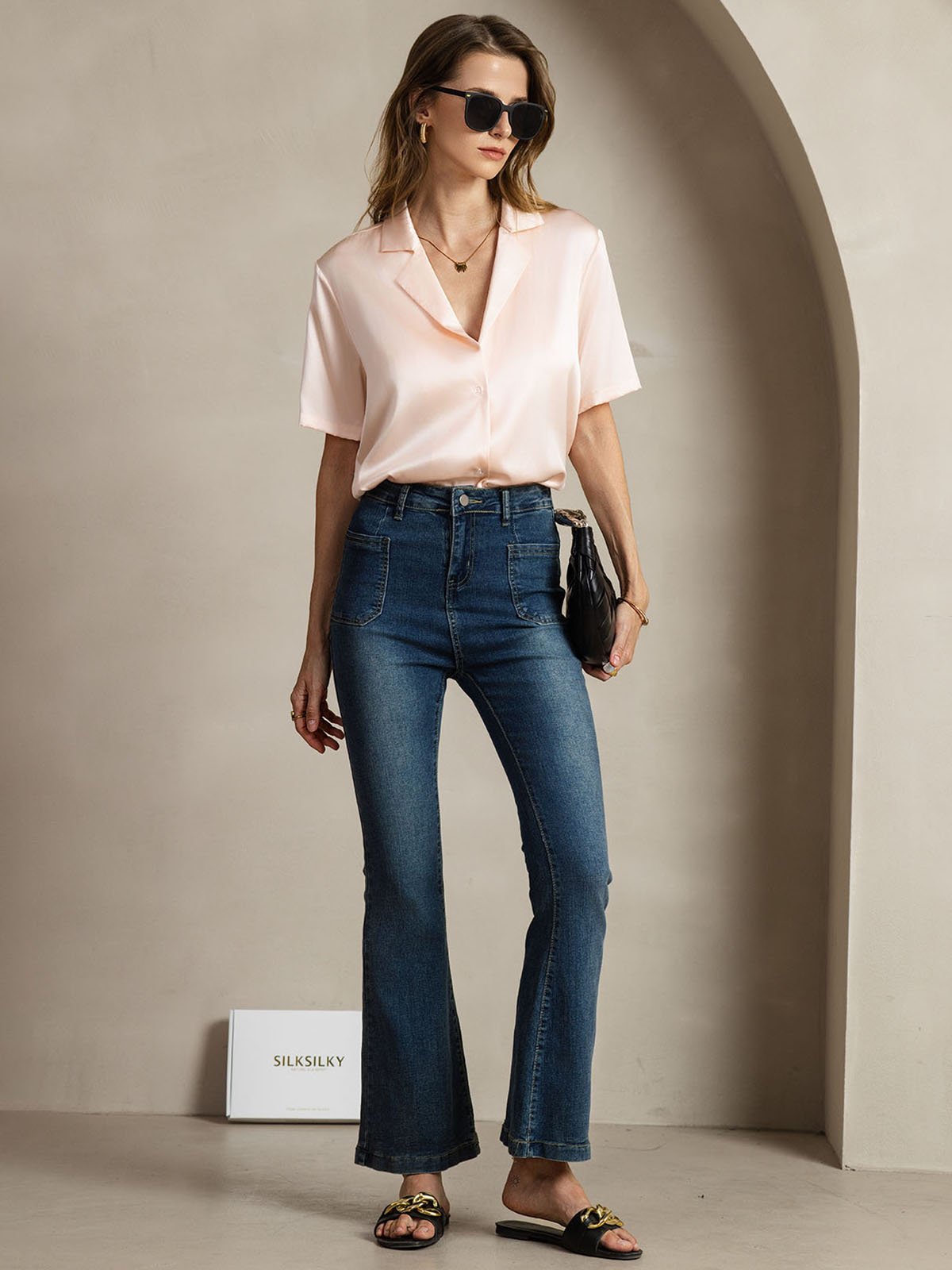 [Lyserød] SilkSilky-DK 19Momme Silke Womens Shirt 007