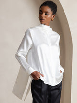 [Hvid] SilkSilky-DK Long Sleeve High Neck Bluse 005