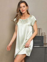 [Mintgrøn] SilkSilky-DK Cap Sleeve Square Neck Natkjole 004