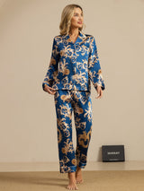 [Navy Drage] SilkSilky-DK Long Sleeve Lapel Collar Dame Pyjamas 004