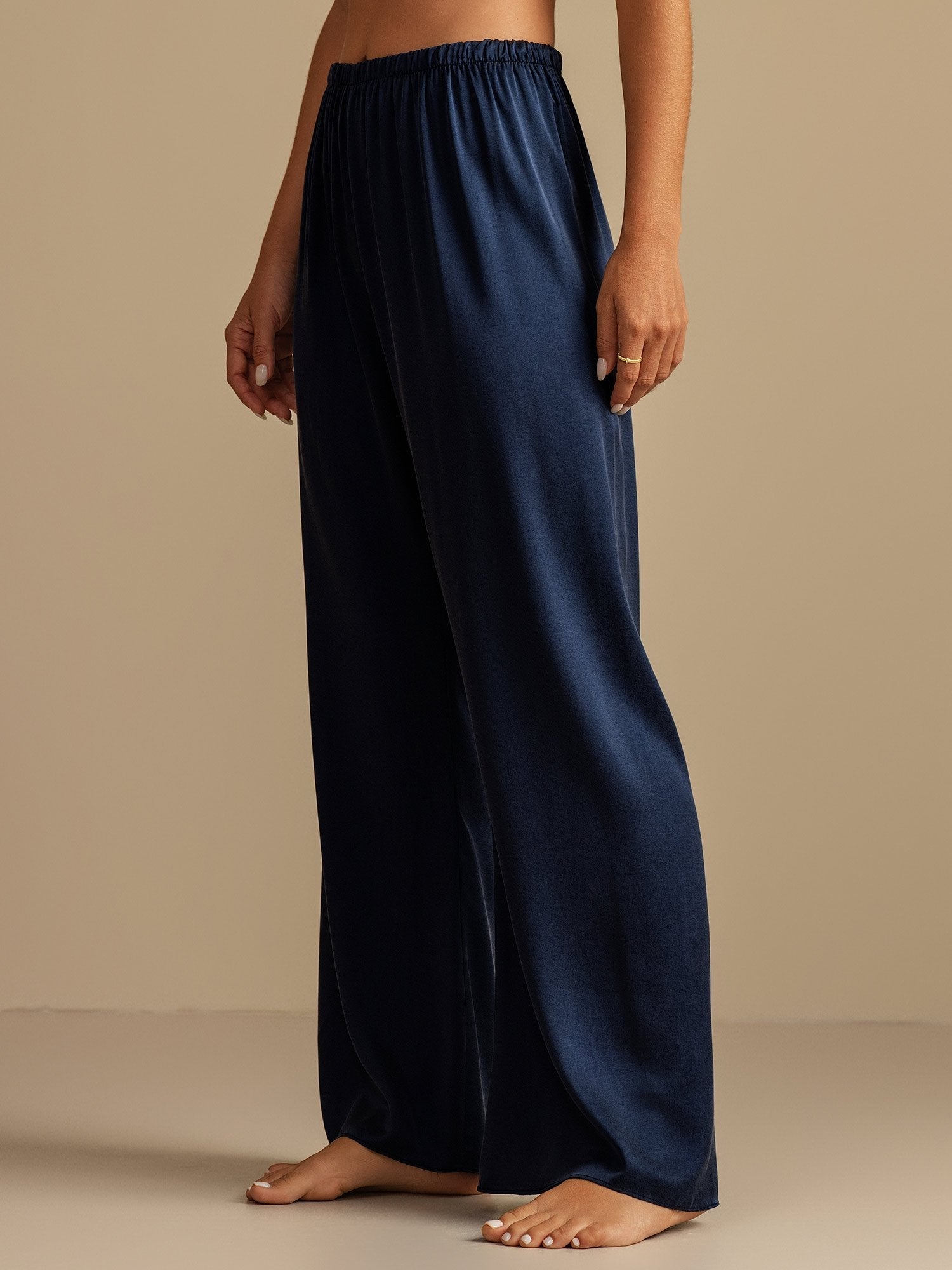 [Mørkeblå] SilkSilky-DK 19Momme Silke Womens Sleep Bottoms 007,