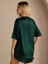 [Mørkegrøn] SilkSilky-DK Short Sleeve Round Neck Dame Pyjamas 006