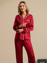 [Vin] SilkSilky-DK Langærmet Notchkrage Dame Pyjamas 008