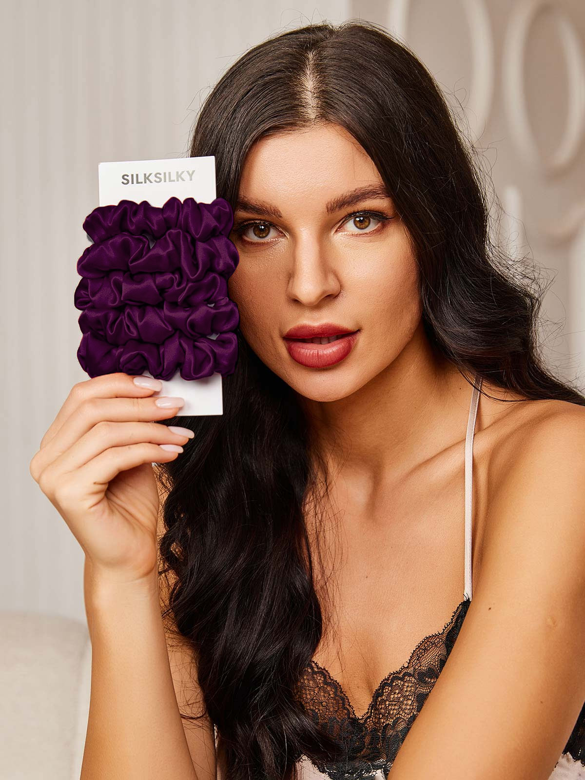 [Mørke Lilla] SilkSilky-DK 19Momme Scrunchie 002