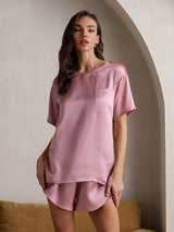 [Bleg Mauve] SilkSilky-DK Short Sleeve Round Neck Dame Pyjamas 004
