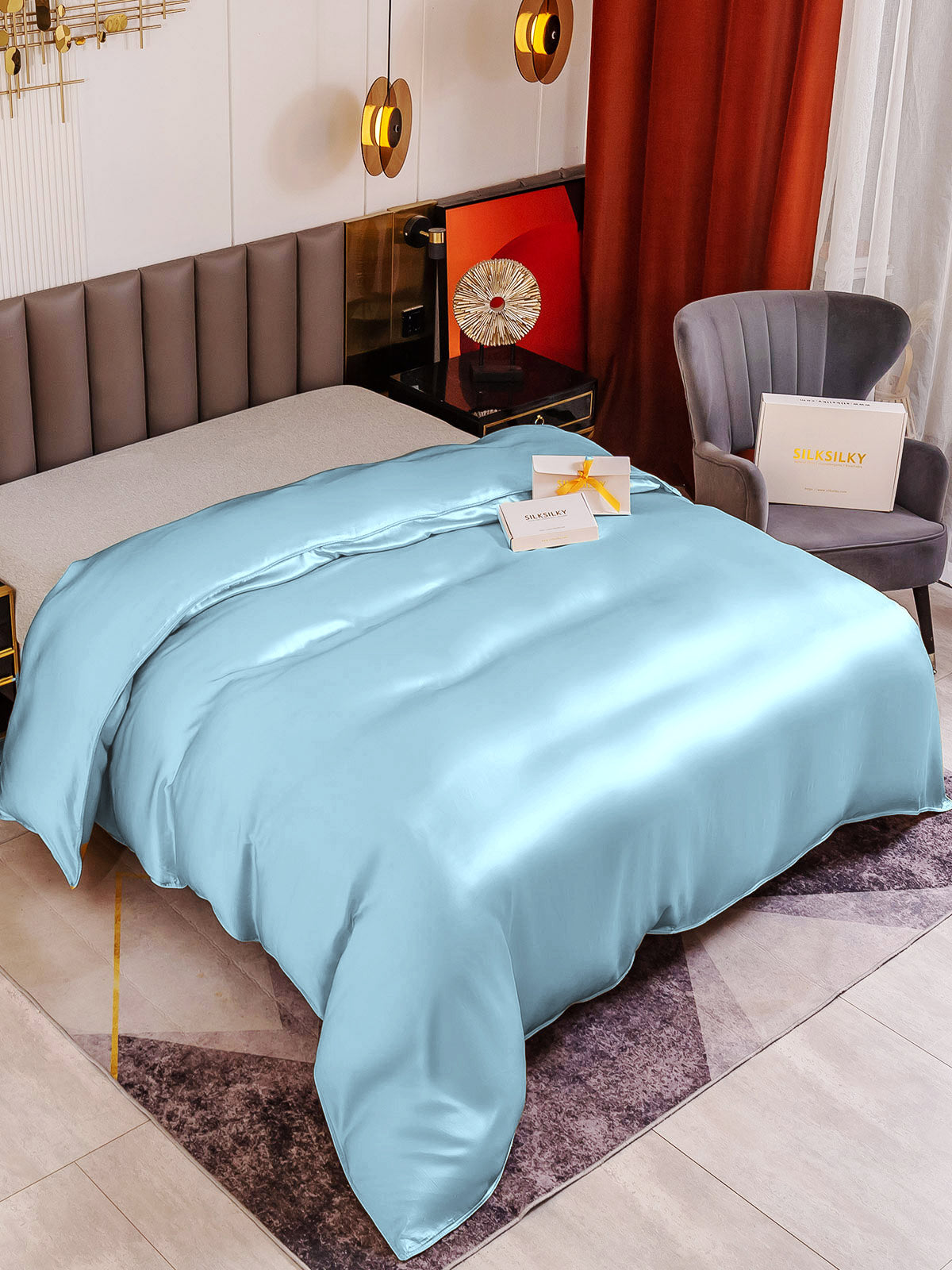 [Lyseblå] SilkSilky-DK 19Momme Duvet Cover 001