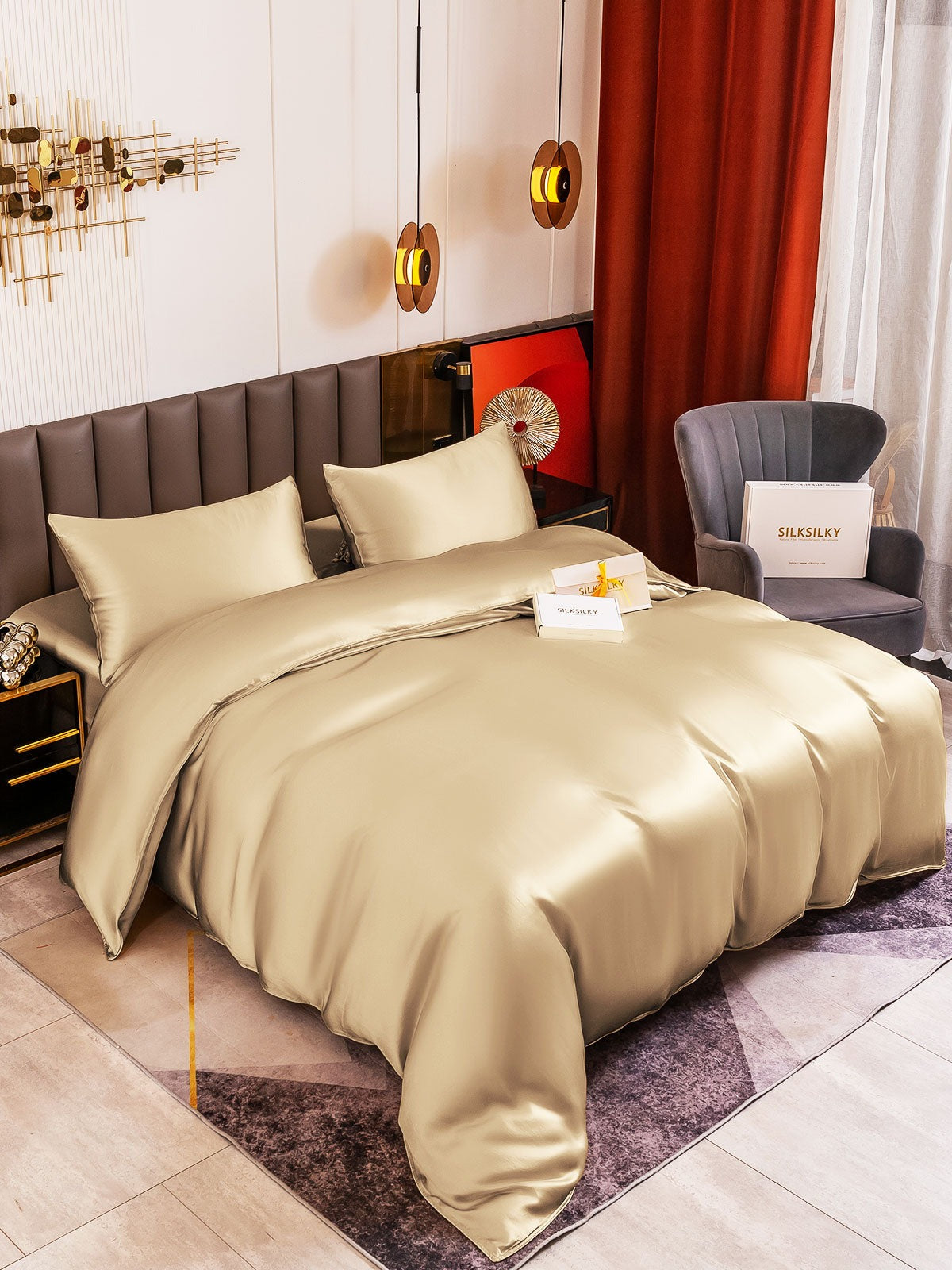 [Beige] SilkSilky-DK 19Momme Bedding Set 001