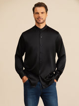 [Sort] SilkSilky-DK Long Sleeve Stand Collar Herreskjorte 001