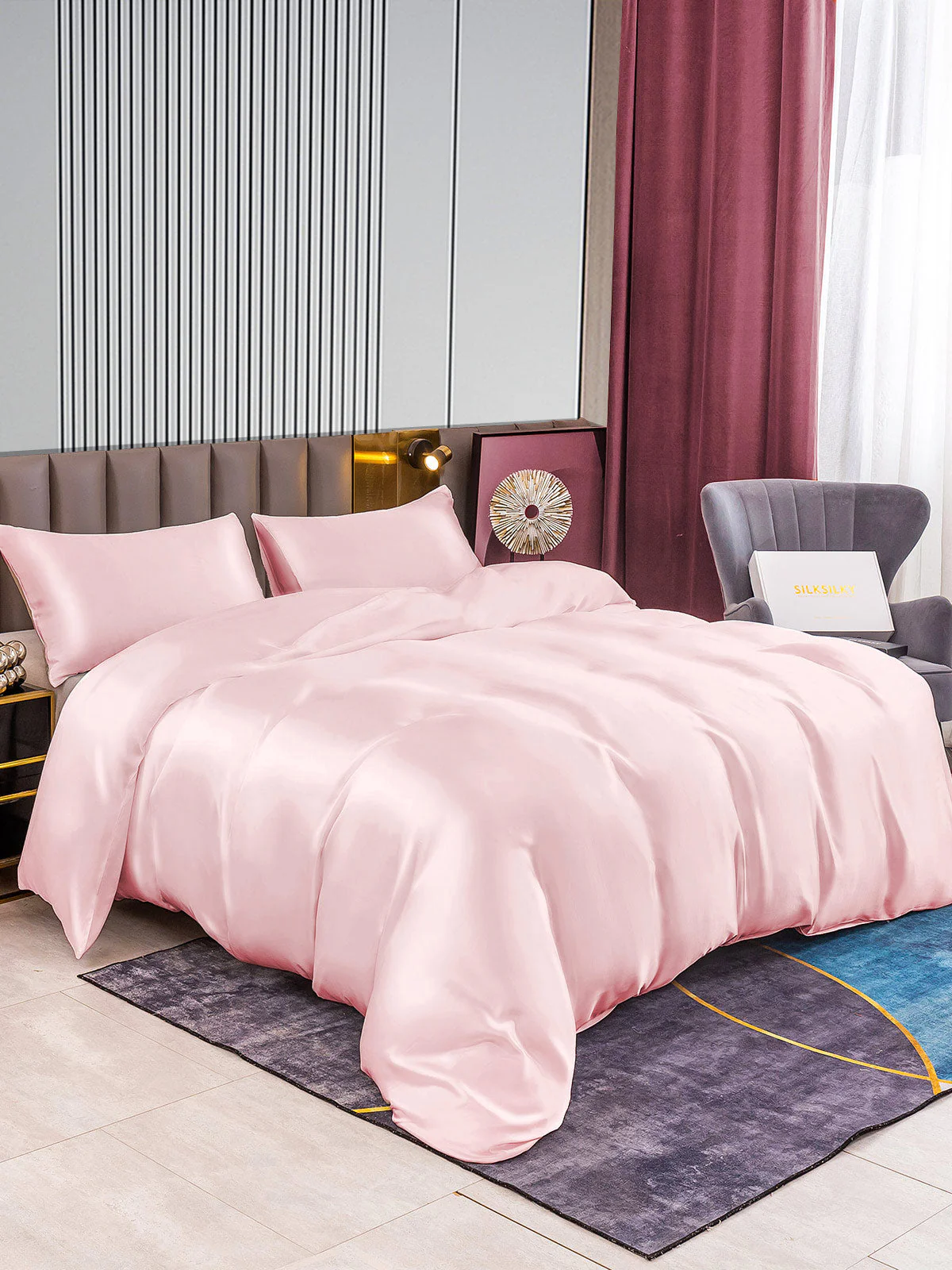 [Lyserød] SilkSilky-DK 22Momme Bedding Set 003