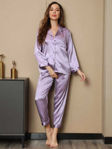[Lavendel] SilkSilky-DK Langærmet Notchkrage Dame Pyjamas 003