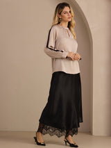 [Tan] SilkSilky-DK Long Sleeve Keyhole Neck Damebluser 006