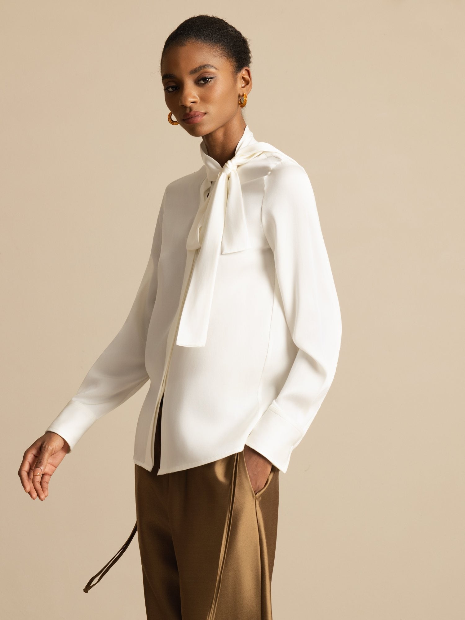 [Hvid] SilkSilky-DK 19Momme Blouse 006