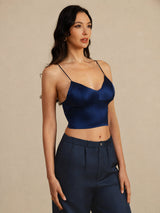 [Mørkeblå] SilkSilky-DK Spaghetti Strap V Neck Camisole Top 002