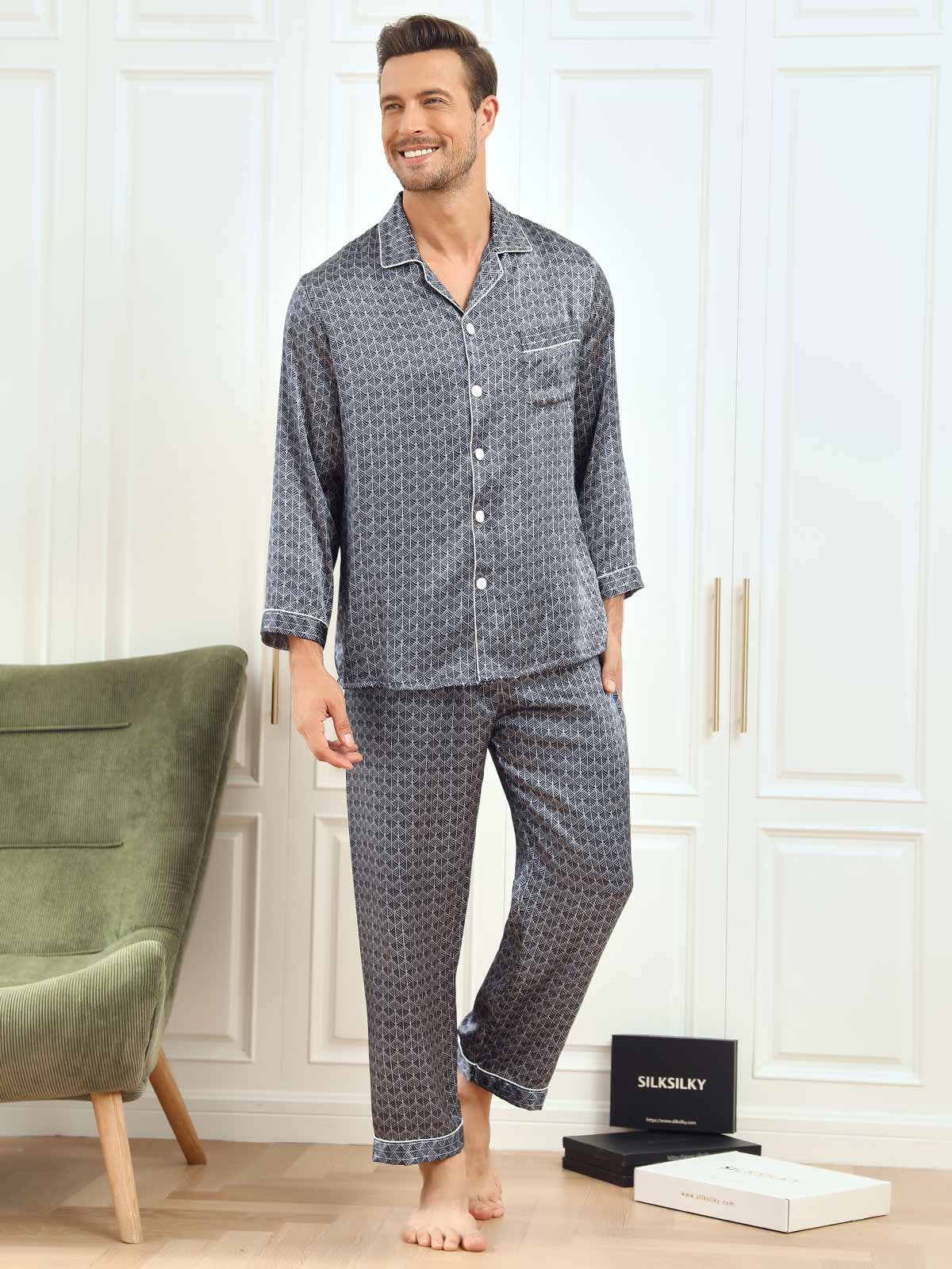 [Marine Ginkgo] SilkSilky-DK 19Momme Mens Pajamas 005