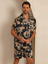 [Sort Drage] SilkSilky-DK Short Sleeve Notch Collar Pyjamas til Mænd 004