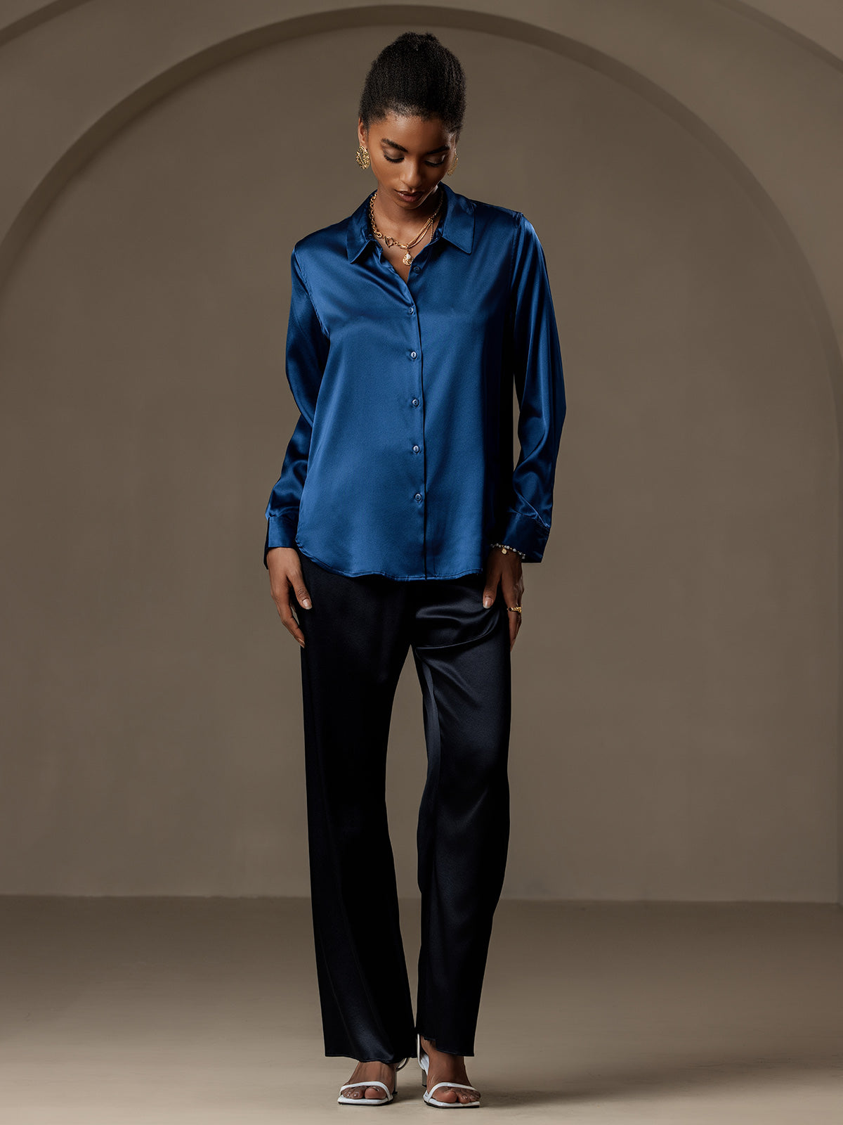 [Blågrøn] SilkSilky-DK Silke Womens Shirt 004