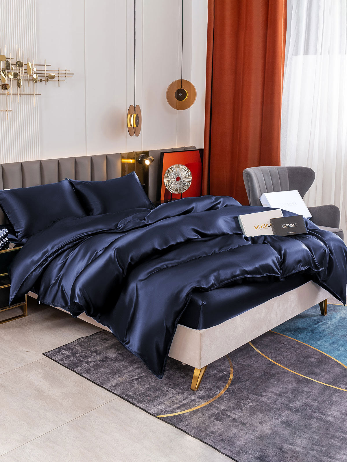 [Mørkeblå] SilkSilky-DK 19Momme Bedding Set 002