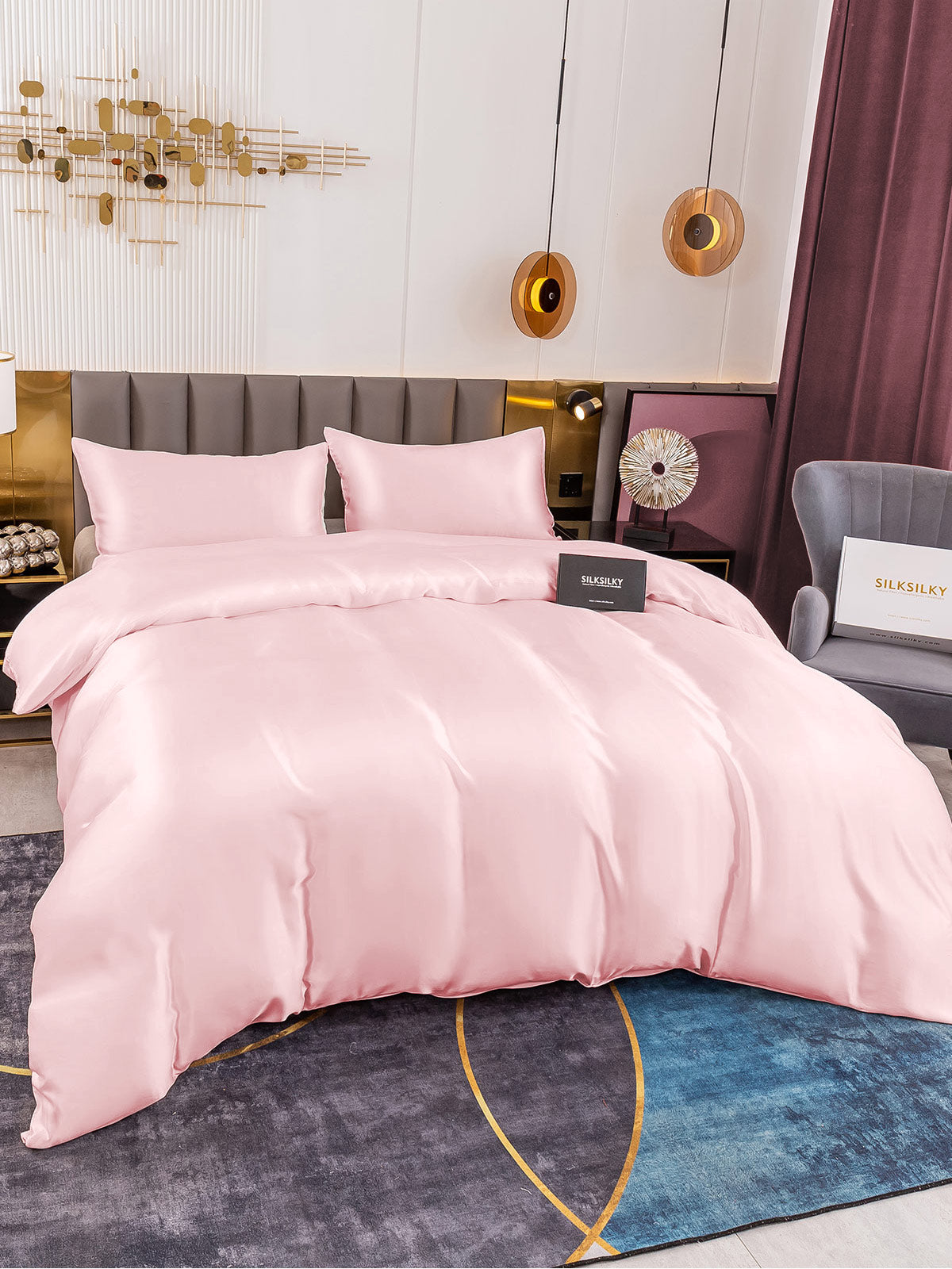 [Lyserød] SilkSilky-DK 19Momme Bedding Set 004