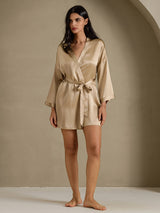 [Champagneguld] SilkSilky-DK 3/4 Sleeve Dame Morgenkåbe 005
