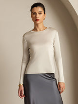 [Grå] SilkSilky-DK Long Sleeve Crew Neck T-shirt til kvinder 013