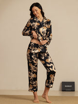 [Sort Drage] SilkSilky-DK Long Sleeve Lapel Collar Dame Pyjamas 003