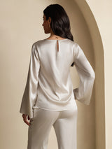 [Lysegrå] SilkSilky-DK Long Sleeve Boat Neck Bluse 002