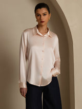 [Lys Pink] SilkSilky-DK Long Sleeve Lapel Collar Dameskjorte 001